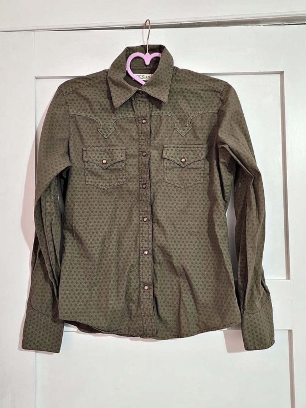 VINTAGE ROCKIES Women's Geometric Button Down Shirt in Brown